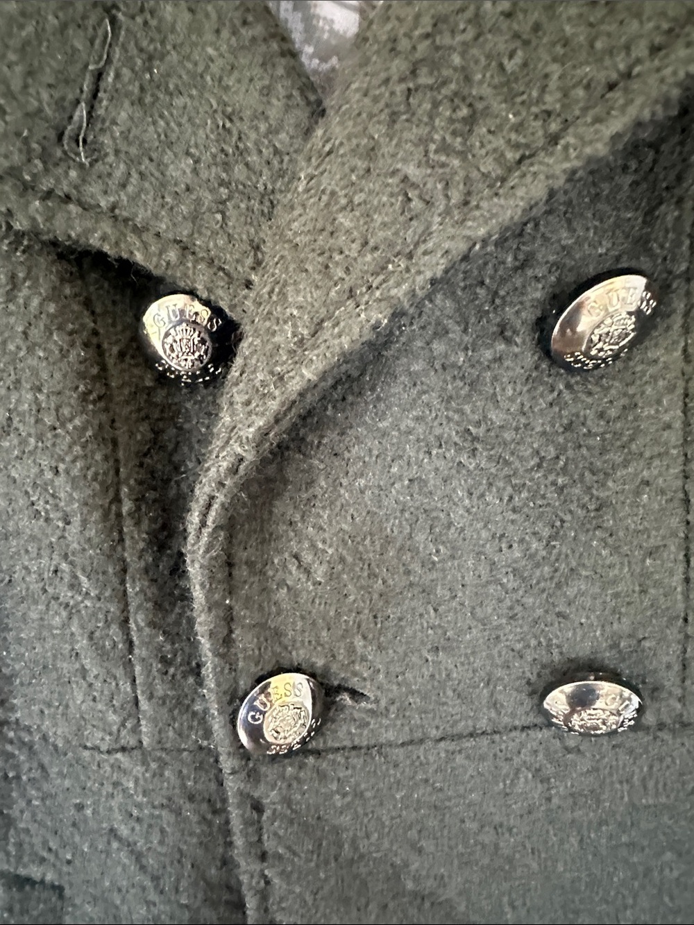 GUESS Black Boucle Wool Blend Double Breasted Pea Coat with Back Bow Size XL - Picture 3 of 11